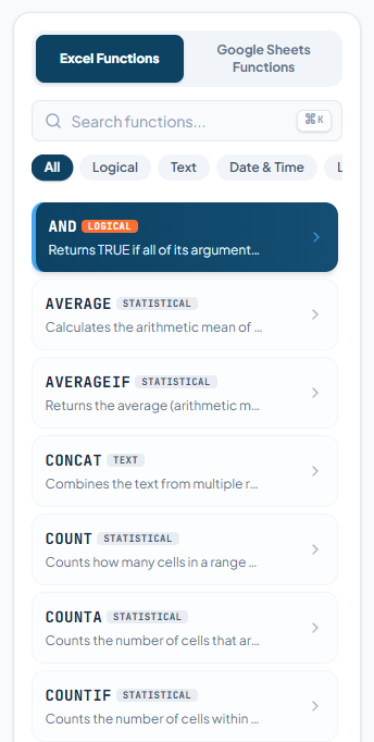 Formula Reference Screen