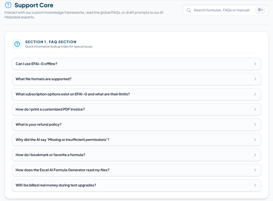 Support Hub FAQ Screen